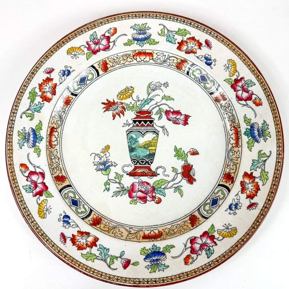 William Brownfield Imari Chinoiserie Ironstone Dinner Plate No 115 Vase Floral